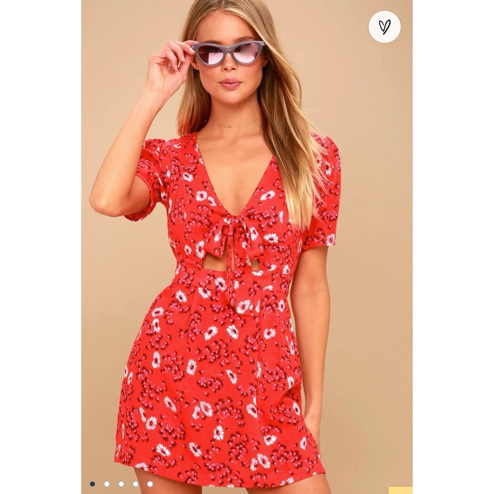 Jinx Red Floral Print Tie-Front Romper